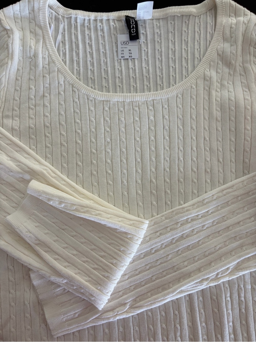 H&M Cream Ribbed Scoop Neck Knit Top